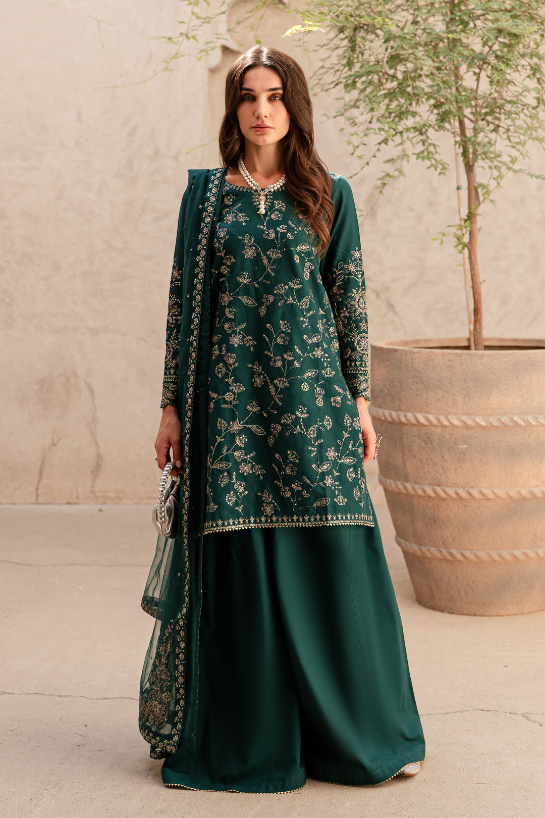 Aura Teal 3Pc - Embroidered Khaddar Dress - BATIK