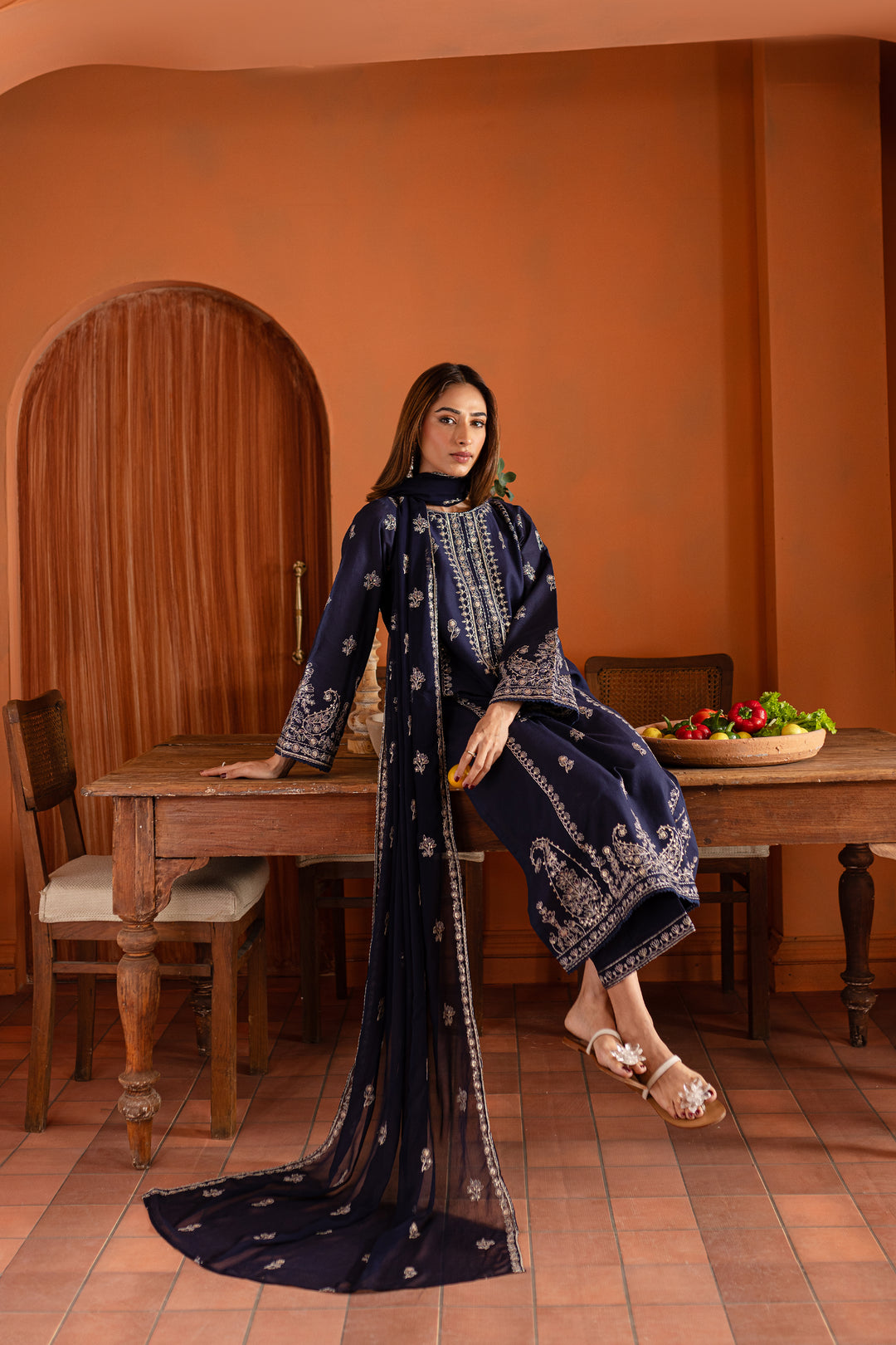 Night Fury 3Pc - Embroidered Khaddar Dress - BATIK