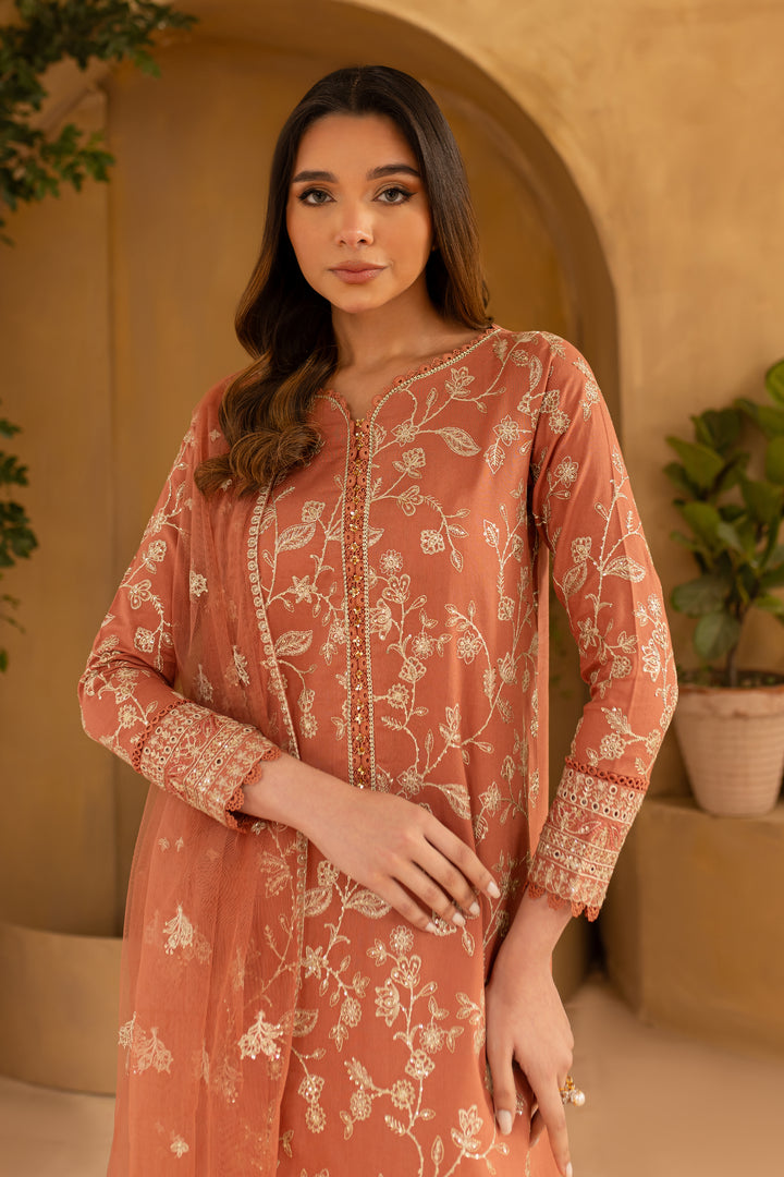 Peach Glam 3Pc - Embroidered Khaddar Dress - BATIK