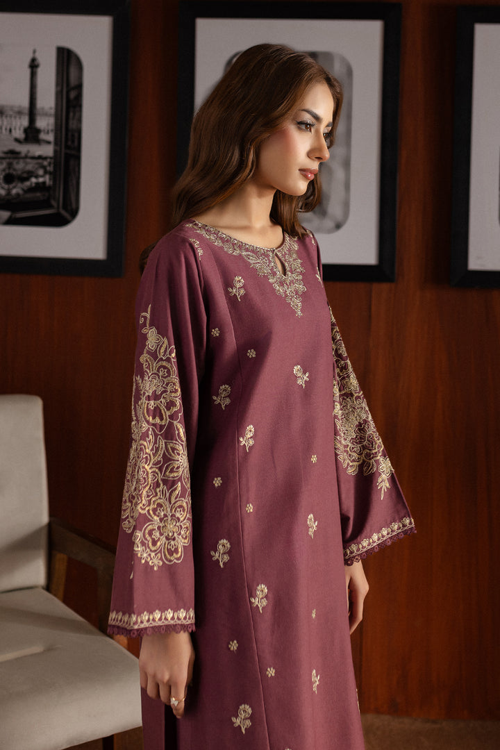 Mauve Plum 2Pc - Embroidered Khaddar Dress - BATIK