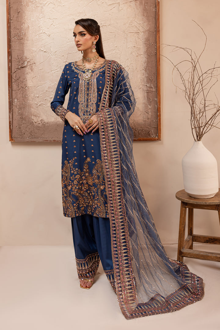 Blue Sapphire 3Pc - Embroidered Luxe PRET - BATIK