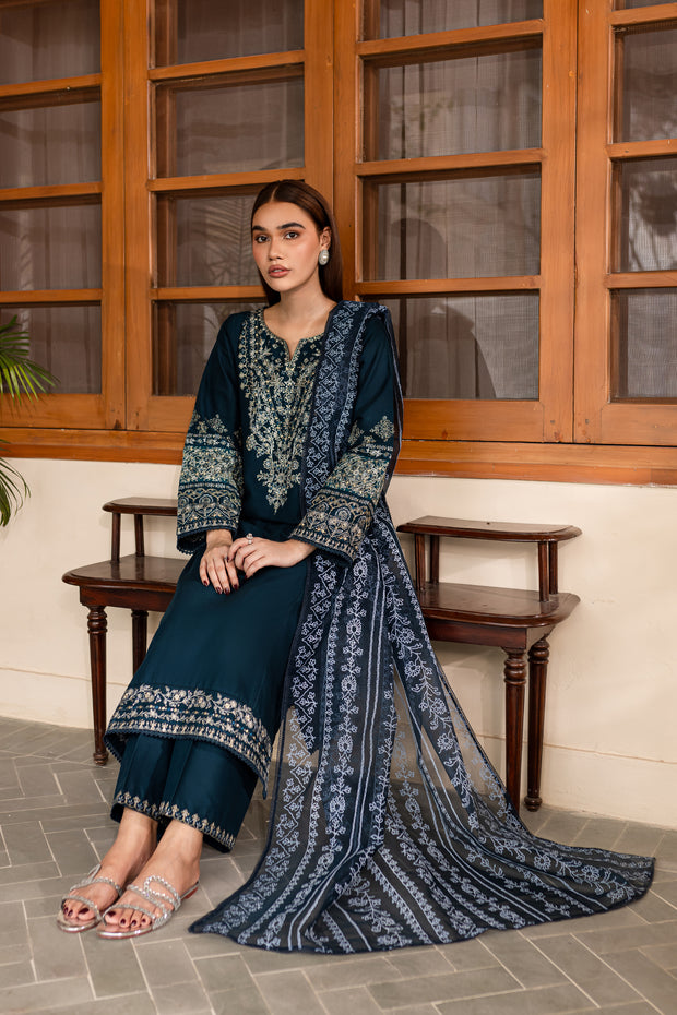 Amari 3Pc - Embroidered Khaddar Dress - BATIK