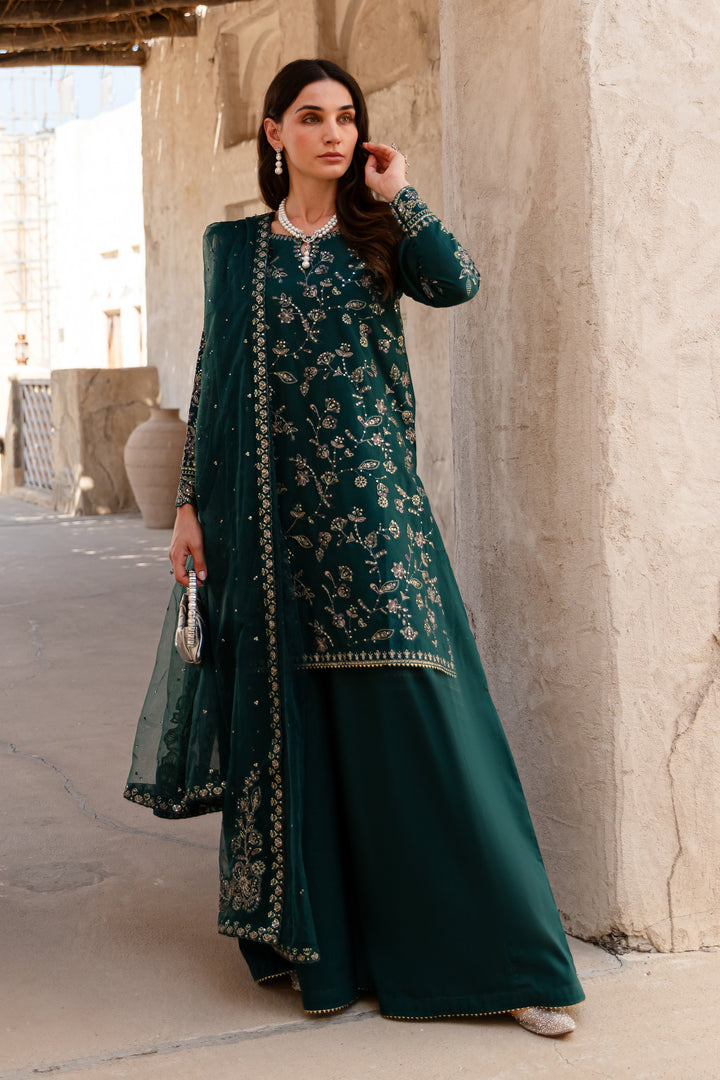 Aura Teal 3Pc - Embroidered Khaddar Dress - BATIK