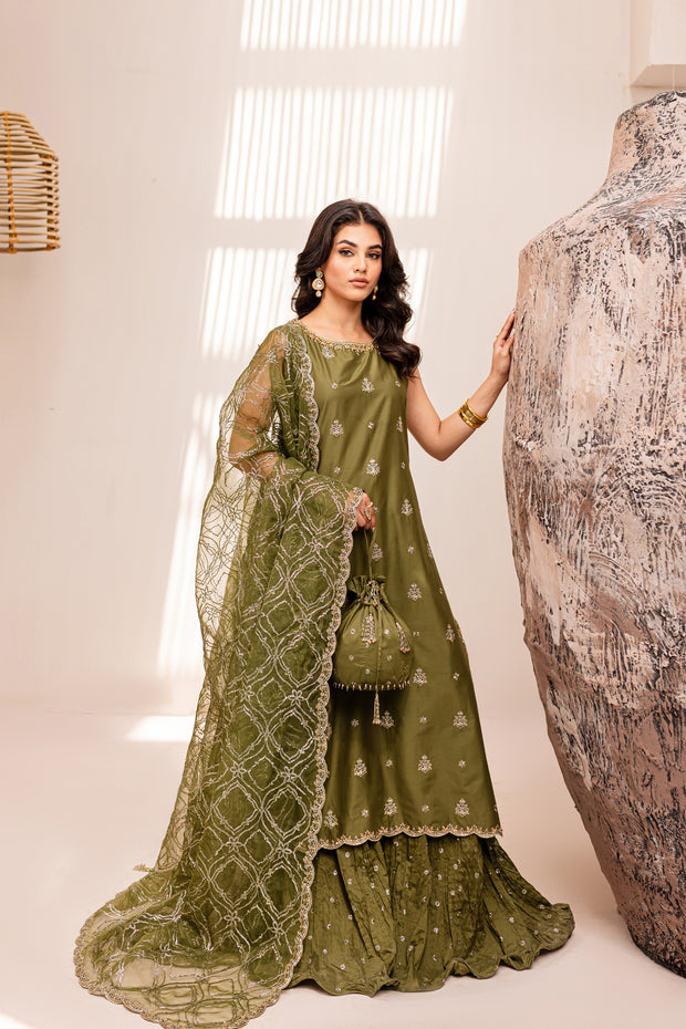 Green Zerwish 3Pc - Embroidered Luxe PRET - BATIK