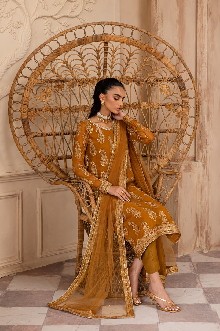 Paisley Mustard 3Pc - Embroidered Luxe Pret