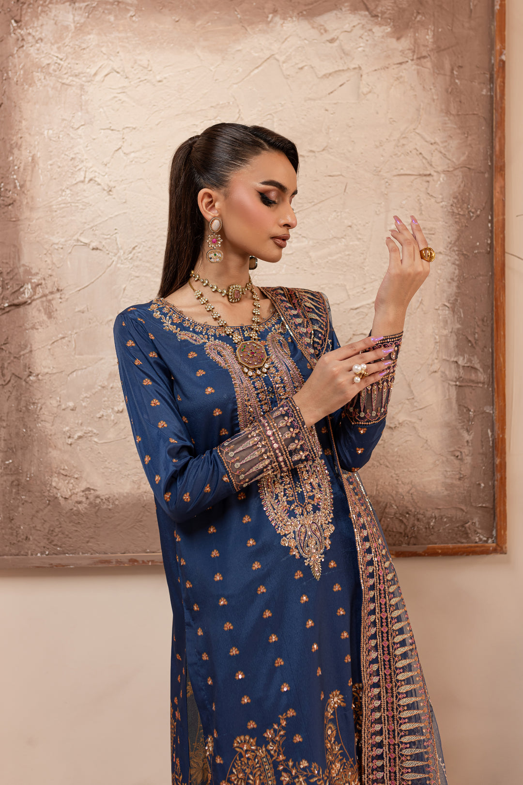 Blue Sapphire 3Pc - Embroidered Luxe PRET - BATIK