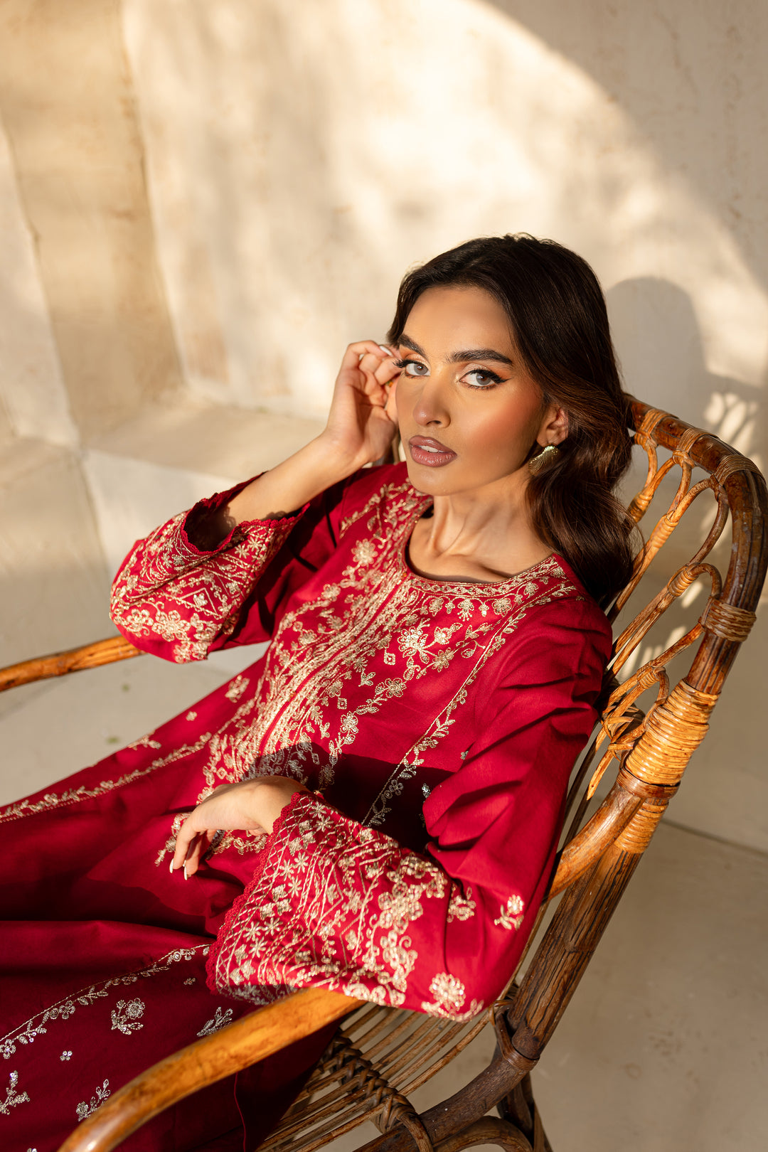 Red Sea 2Pc - Embroidered Khaddar Dress - BATIK