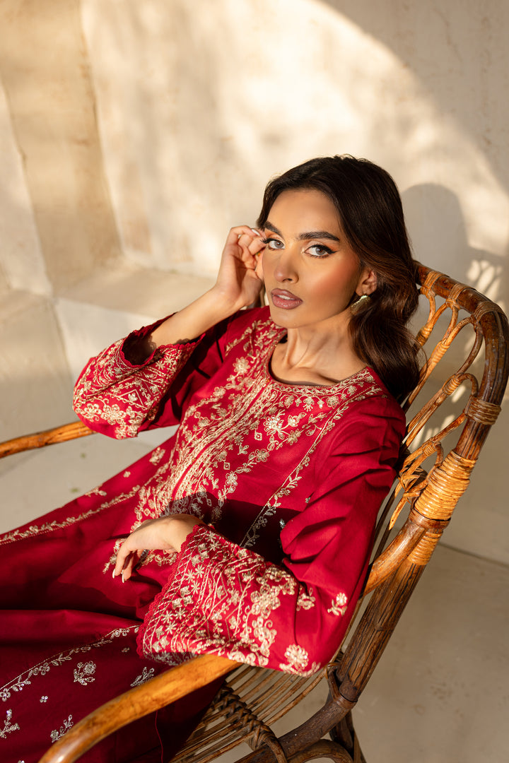 Red Sea 2Pc - Embroidered Khaddar Dress - BATIK