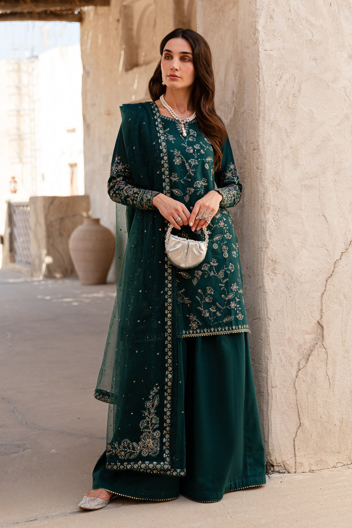 Aura Teal 3Pc - Embroidered Khaddar Dress - BATIK