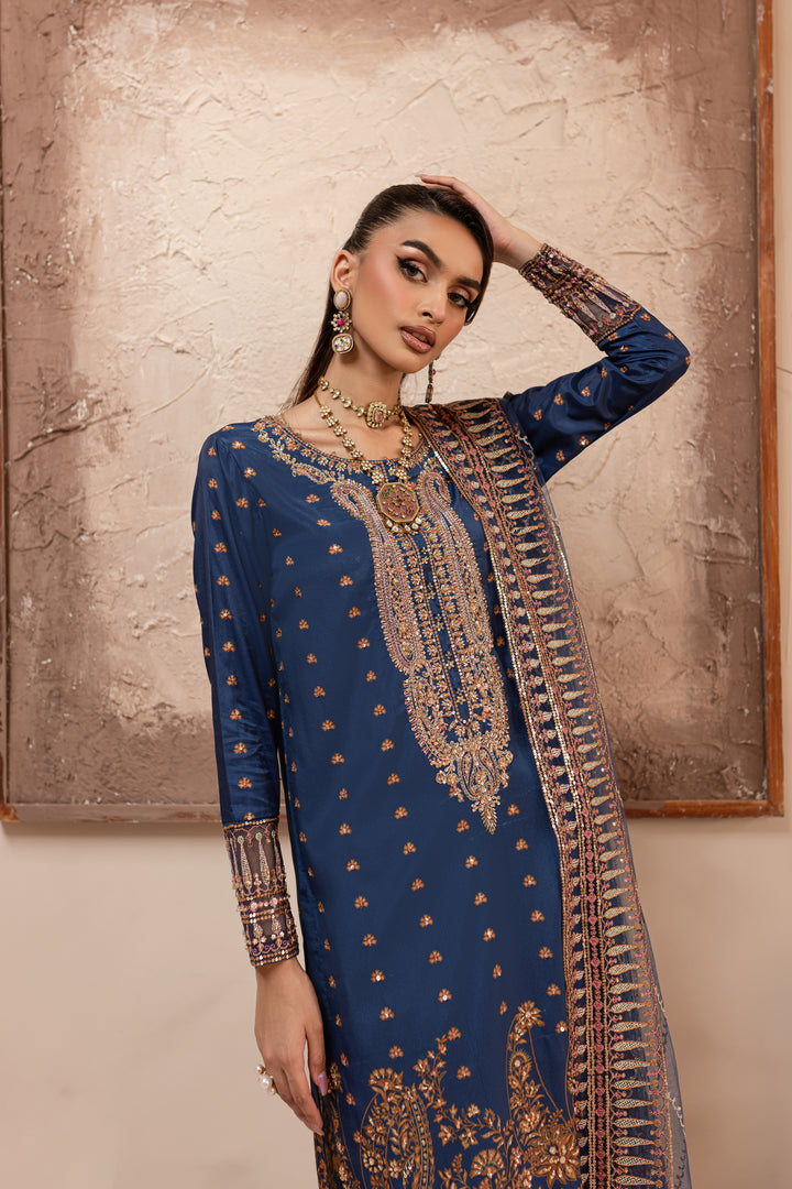 Blue Sapphire 3Pc - Embroidered Luxe PRET - BATIK