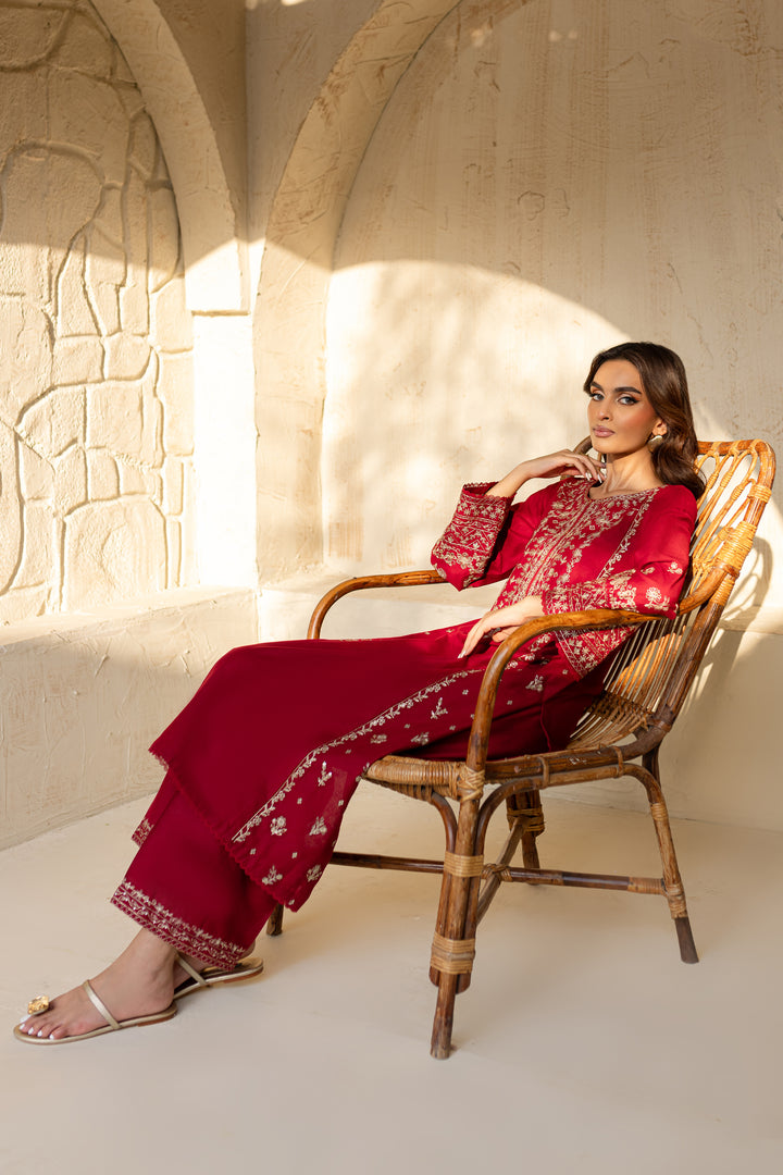 Red Sea 2Pc - Embroidered Khaddar Dress - BATIK