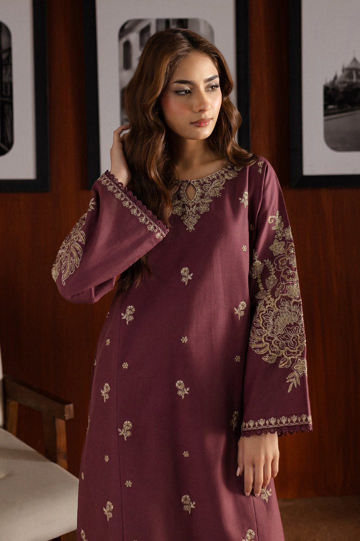 Mauve Plum 2Pc - Embroidered Khaddar Dress - BATIK