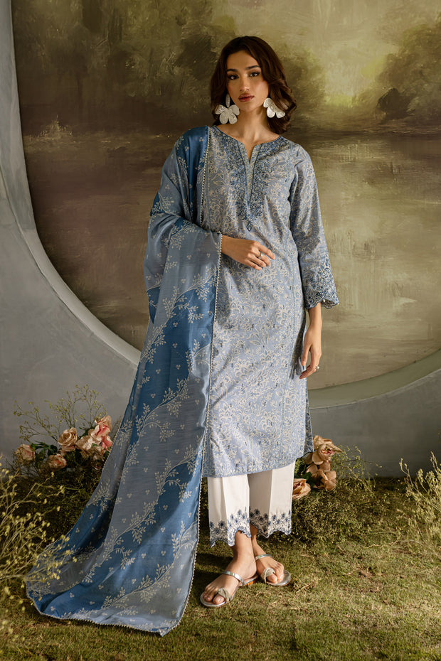 Ayla Blue 3Pc - Printed Lawn Dress