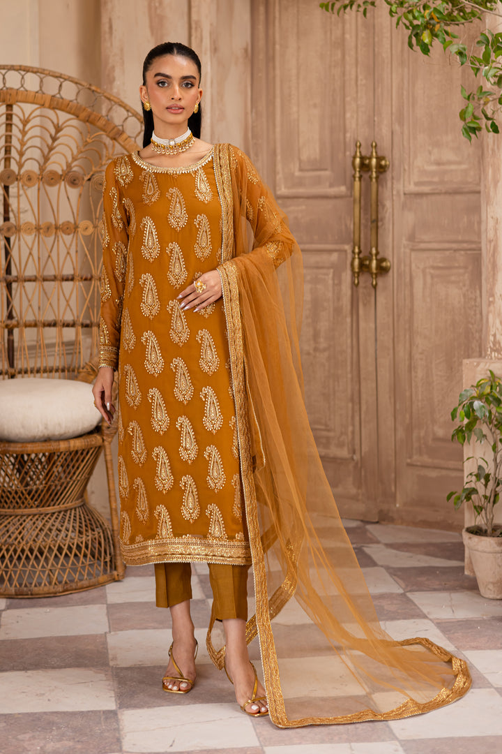 Paisley Mustard 3Pc - Embroidered Luxe Pret