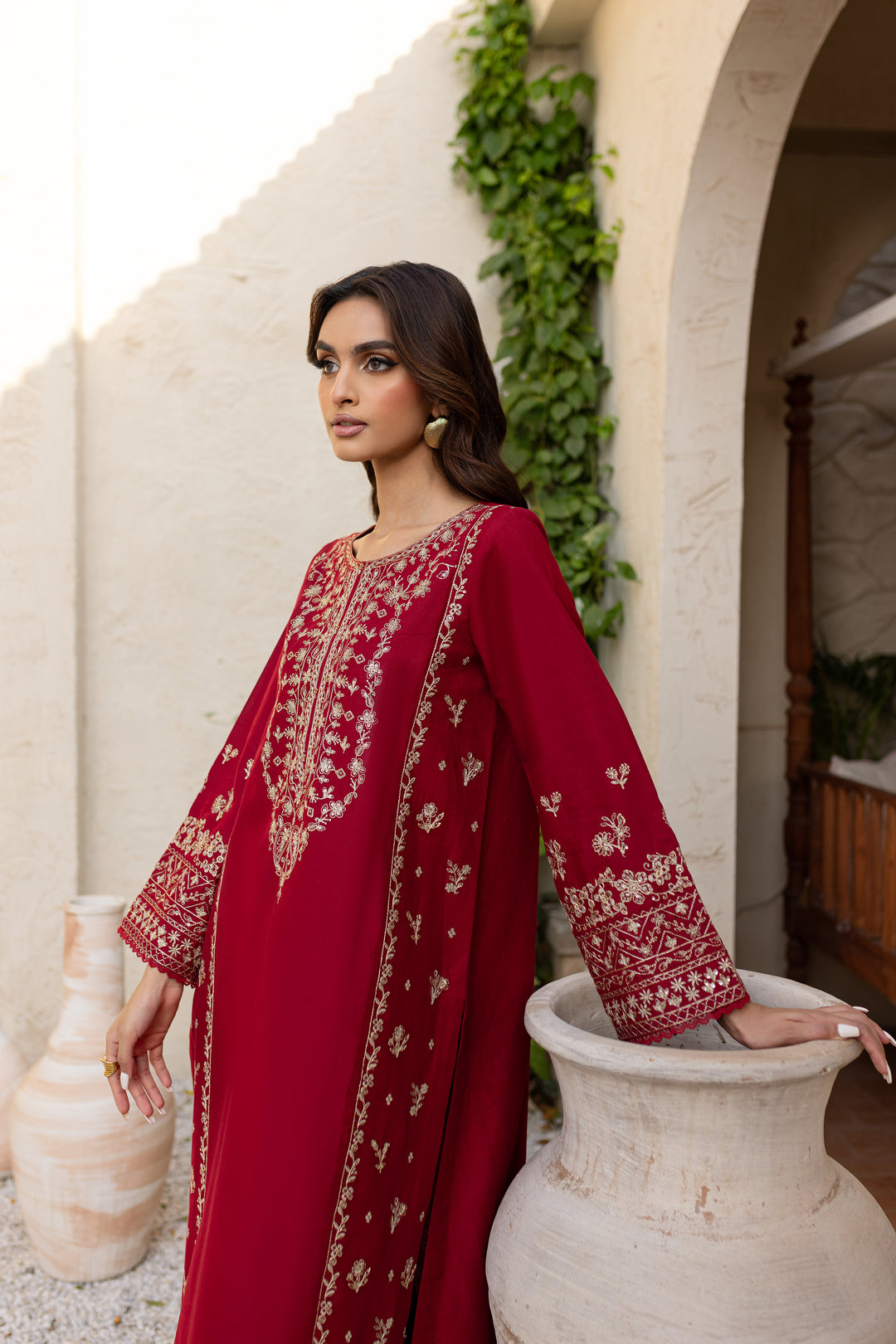 Red Sea 2Pc - Embroidered Khaddar Dress - BATIK