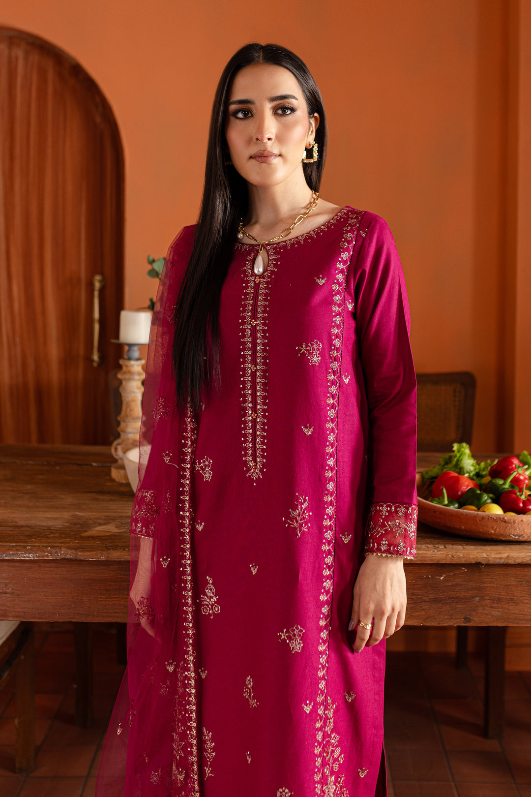 Pink Jam 3Pc- Embroidered Khaddar Dress - BATIK