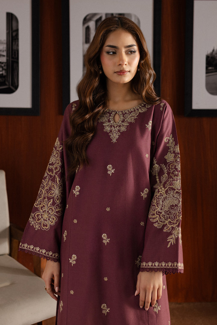 Mauve Plum 2Pc - Embroidered Khaddar Dress - BATIK