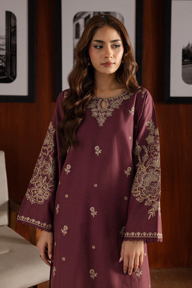 Mauve Plum 2Pc - Embroidered Khaddar Dress