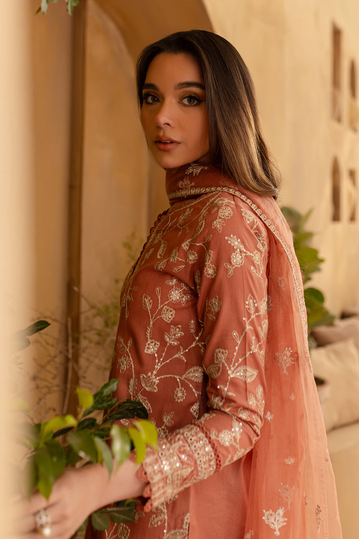 Peach Glam 3Pc - Embroidered Khaddar Dress - BATIK