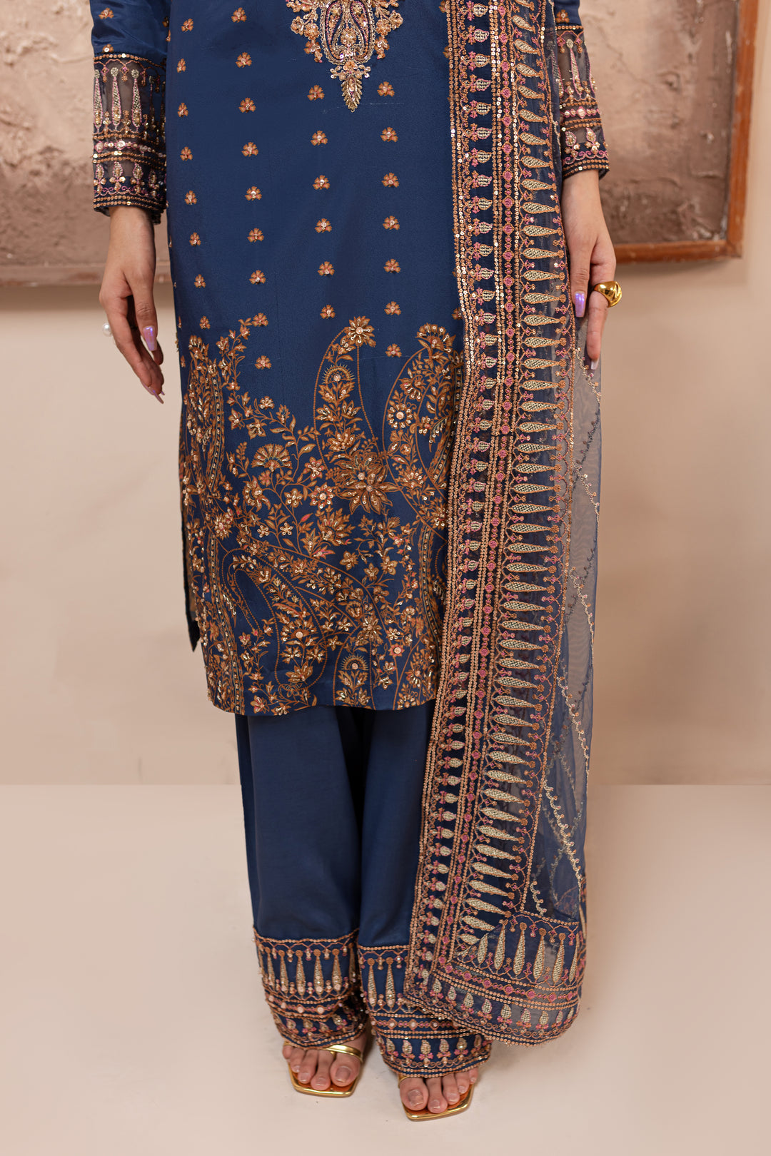 Blue Sapphire 3Pc - Embroidered Luxe PRET - BATIK