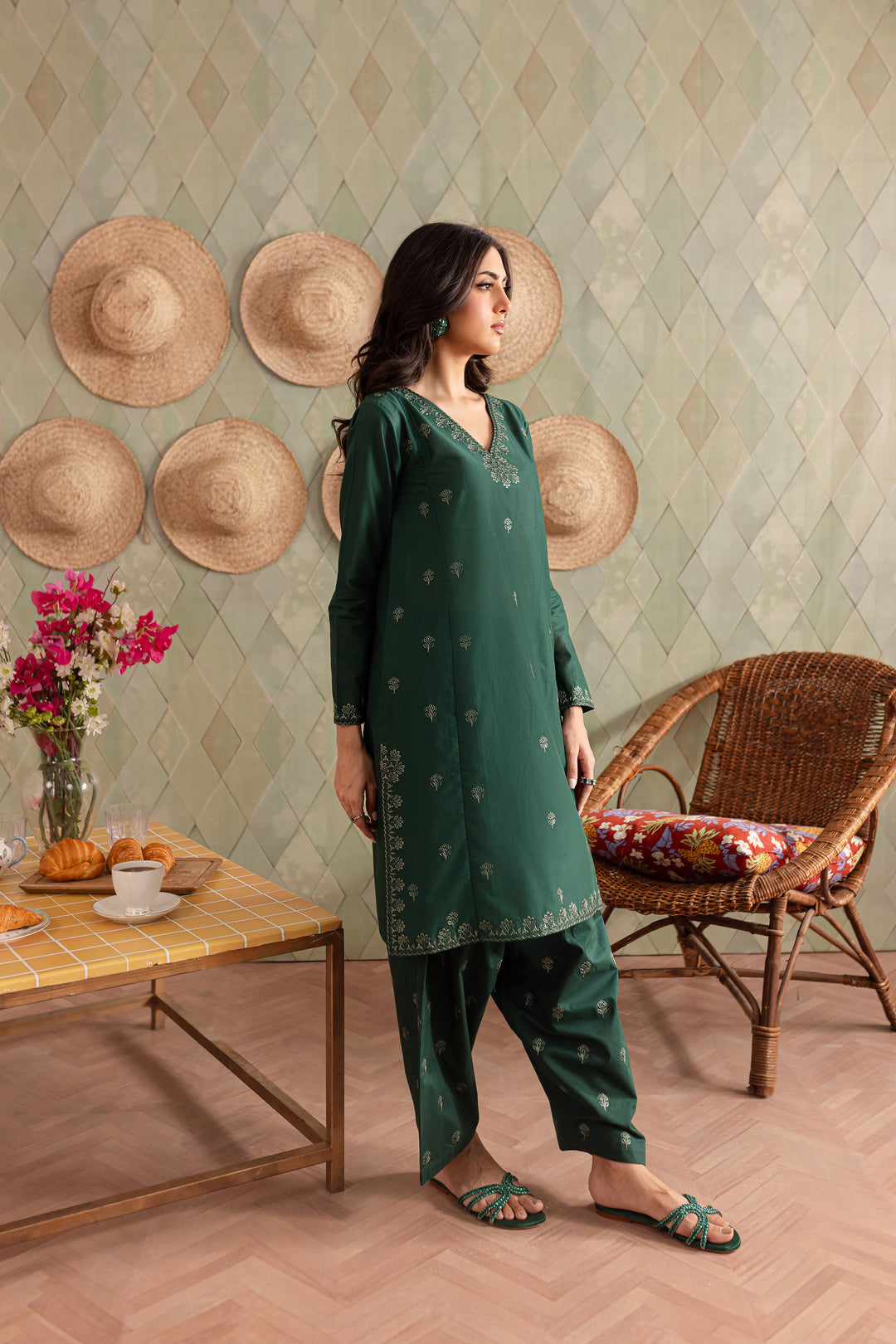 Green Brick 2Pc - Embroidered Lawn Dress - BATIK