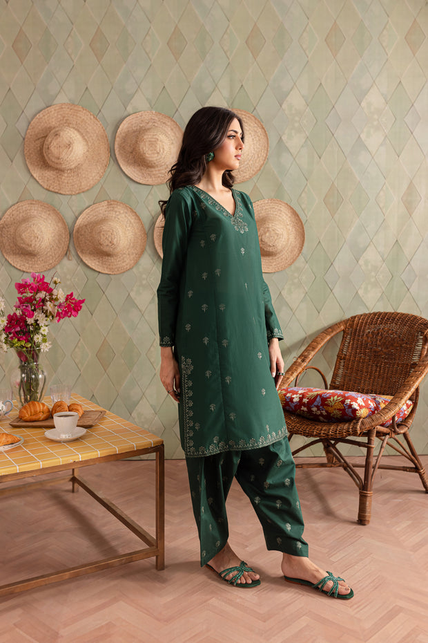 Green Brick 2Pc - Embroidered Lawn Dress - BATIK