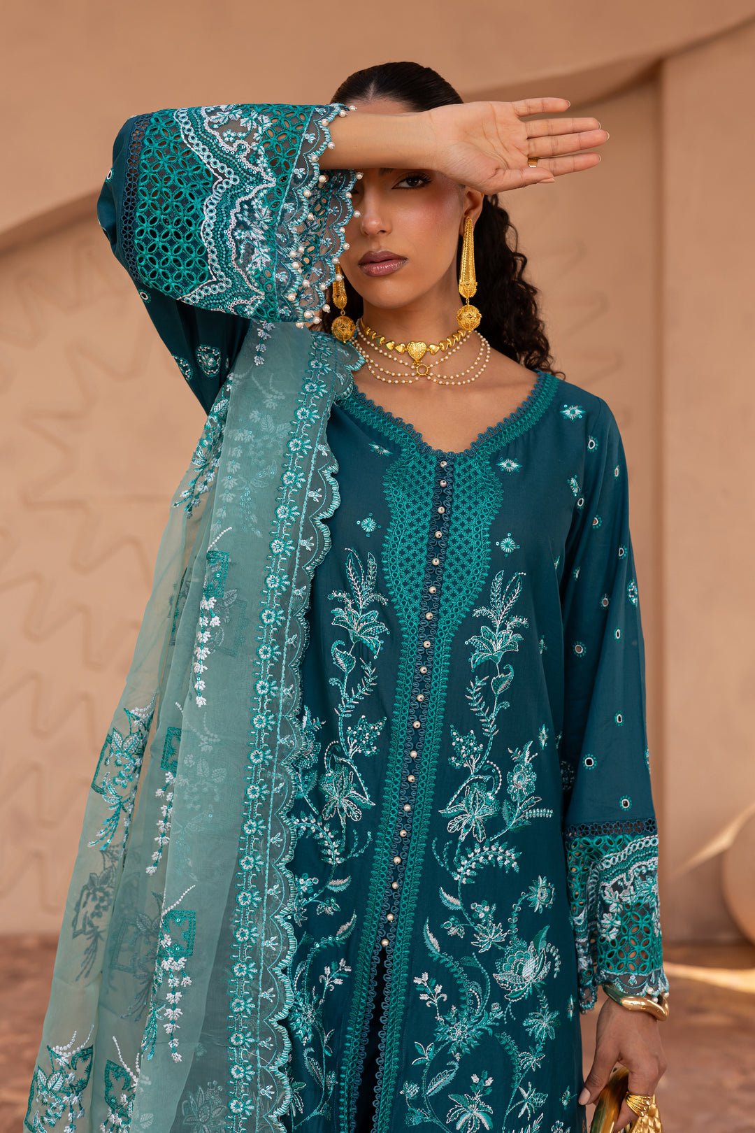 Fayrozah 3Pc - Embroidered Luxe Pret