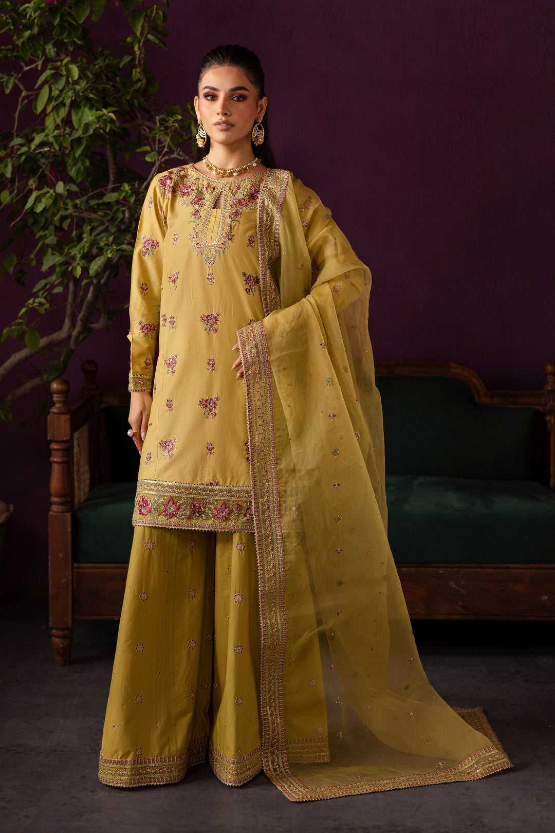 Lime Tree 3Pc - Embroidered Solid Dress - BATIK