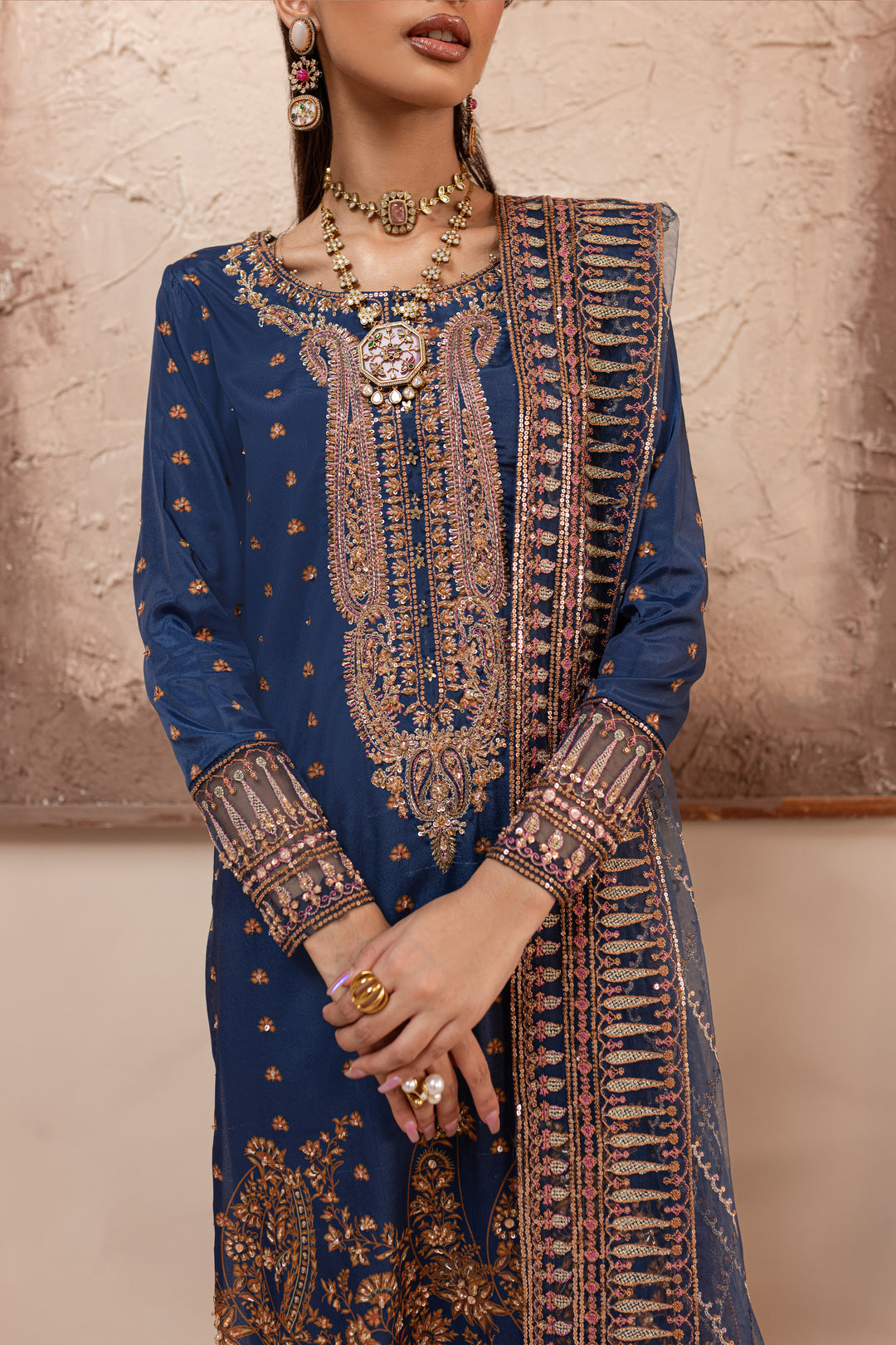 Blue Sapphire 3Pc - Embroidered Luxe PRET - BATIK