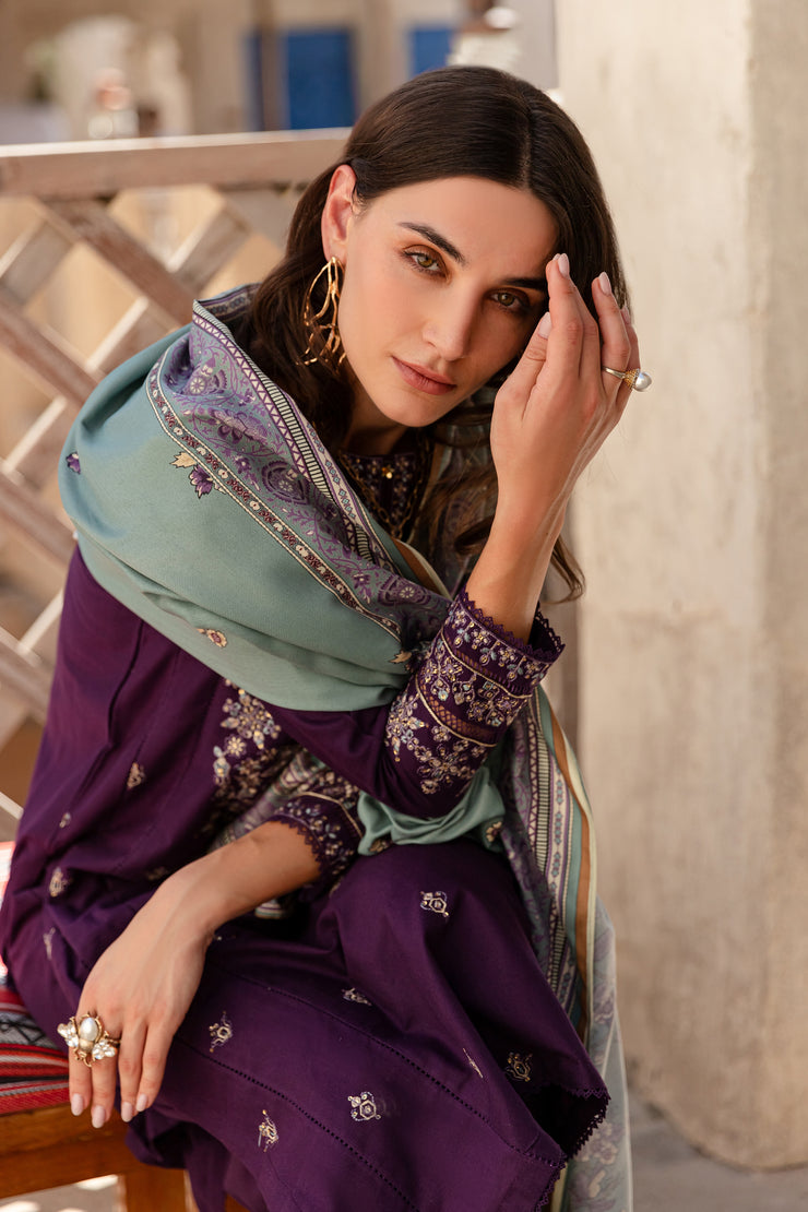 Plum Sage 3Pc - Embroidered Khaddar Dress