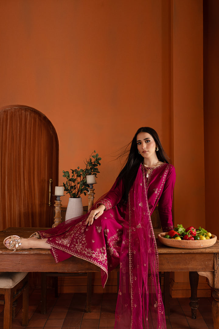 Pink Jam 3Pc- Embroidered Khaddar Dress - BATIK