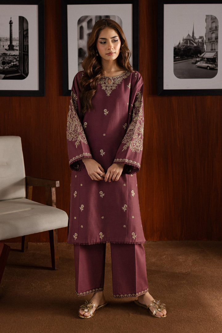 Mauve Plum 2Pc - Embroidered Khaddar Dress - BATIK