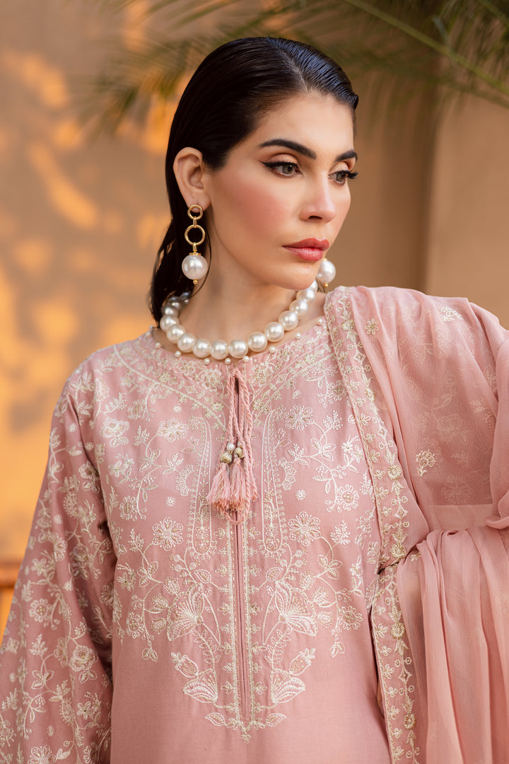 Pink Pashmina 3Pc - Embroidered Khaddar Dress