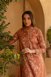 Peach Glam 3Pc - Embroidered Khaddar Dress