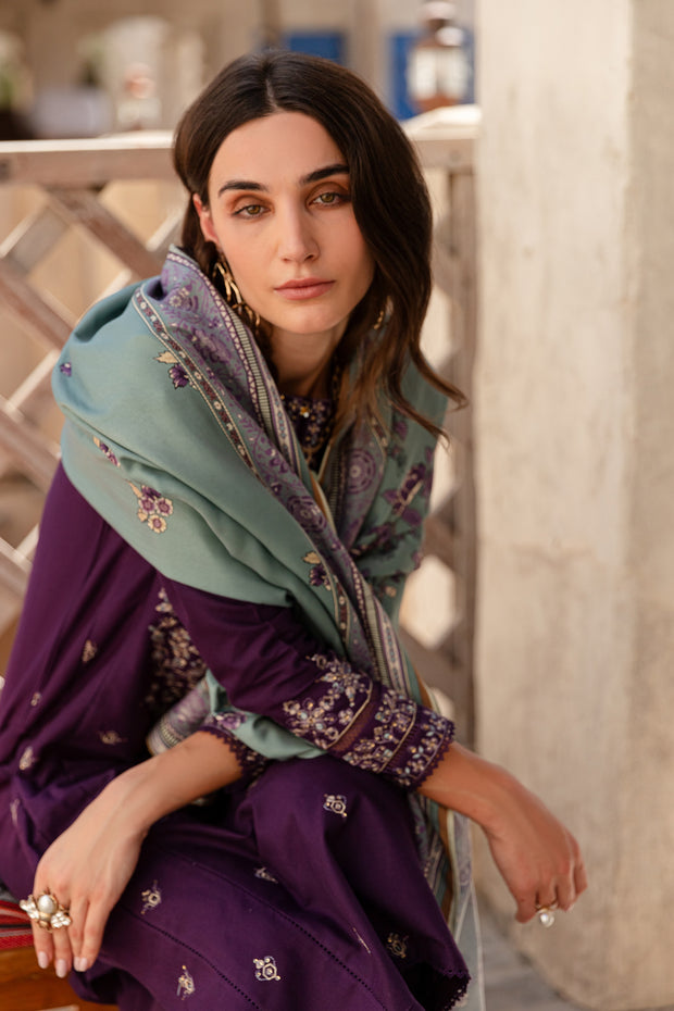 Plum Sage 3Pc - Embroidered Khaddar Dress