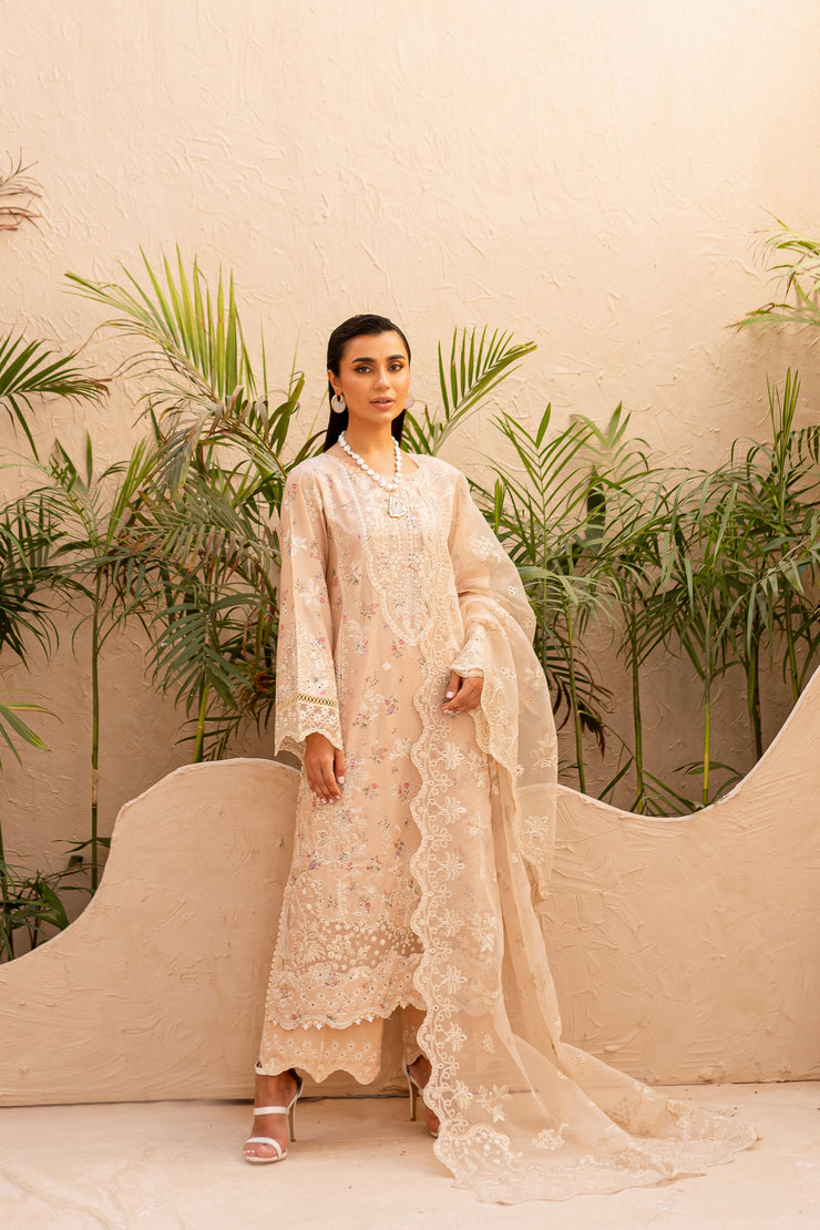 Ammar Peach 3Pc - Embroidered Luxe PRET - BATIK