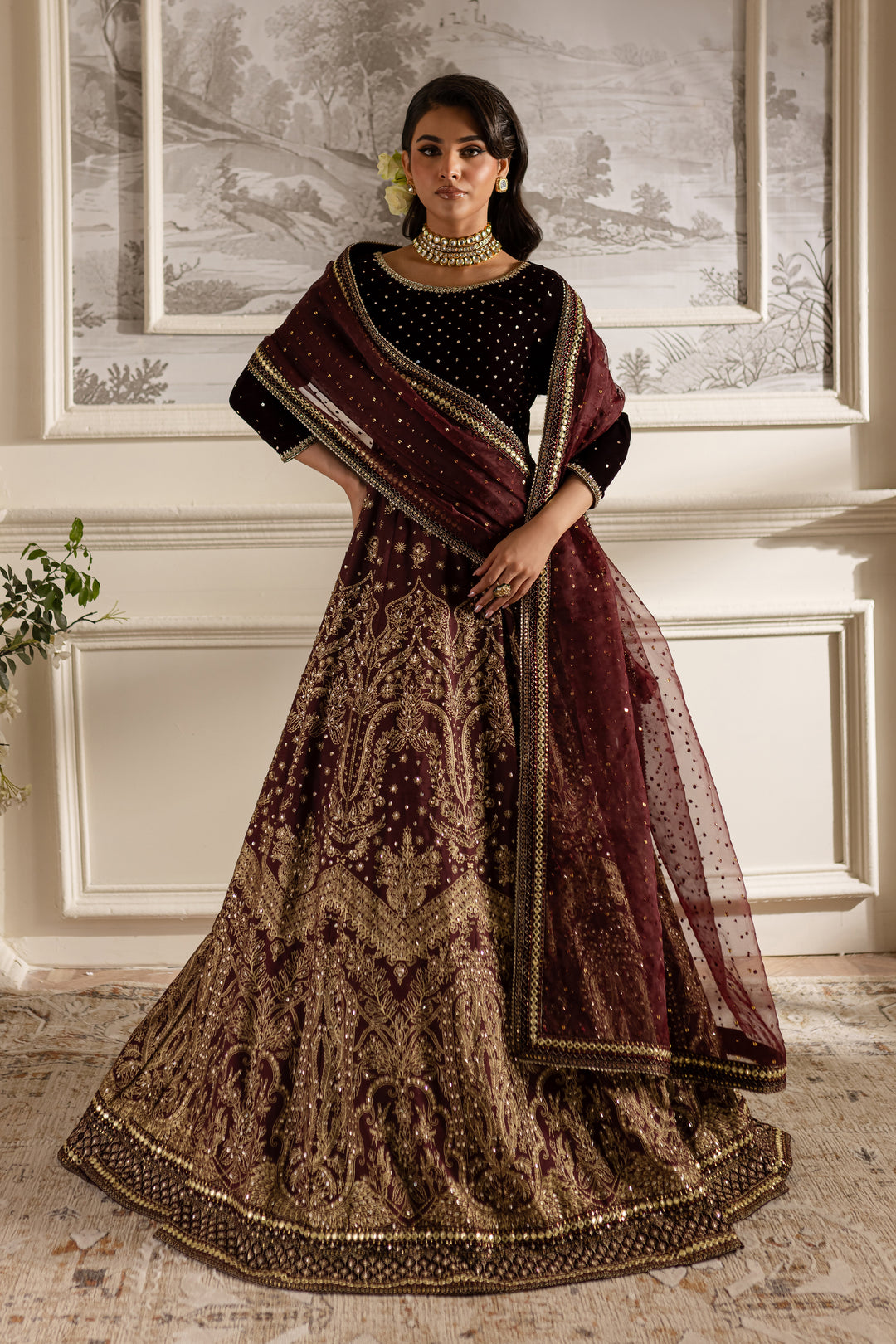 Maroon Parsa - 3Pc Formal Dress - BATIK