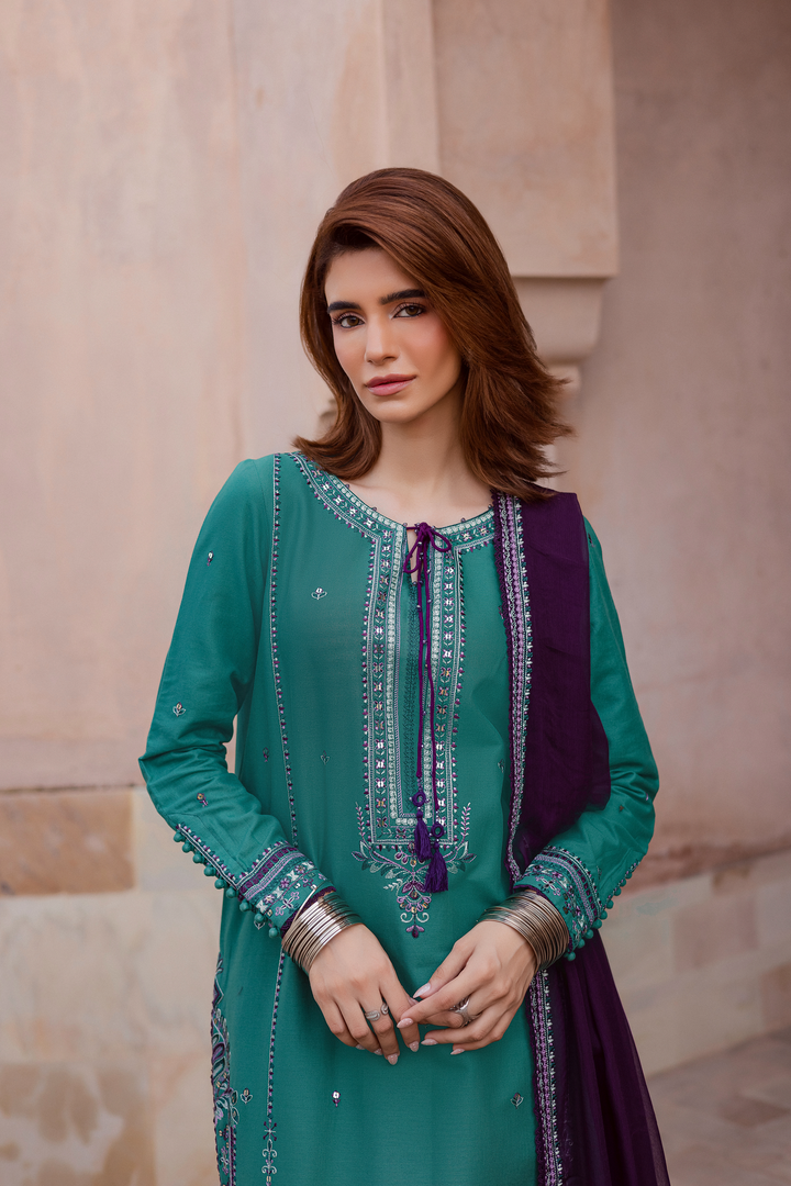 Amberleaf 3Pc - Embroidered Khaddar Dress