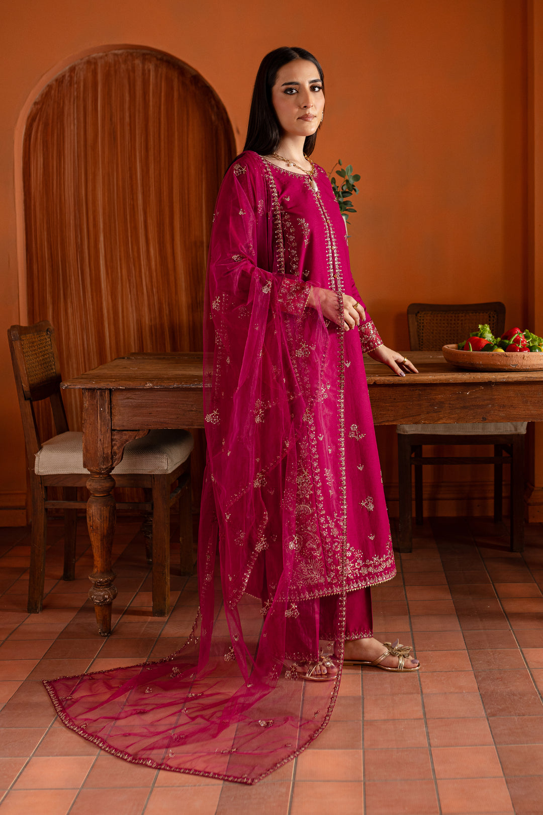 Pink Jam 3Pc- Embroidered Khaddar Dress - BATIK