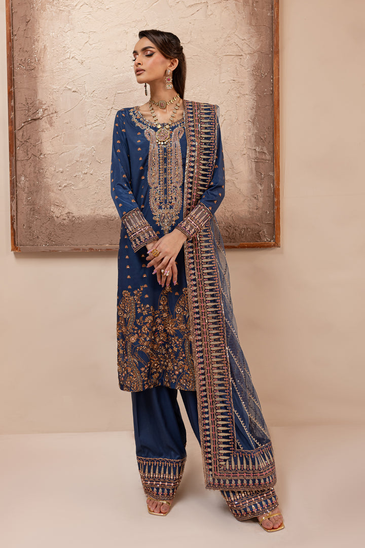 Blue Sapphire 3Pc - Embroidered Luxe PRET - BATIK