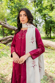Burgundy Bling 3Pc - Embroidered Karandi Dress - BATIK