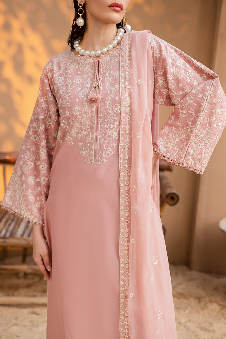 Pink Pashmina 3Pc - Embroidered Khaddar Dress