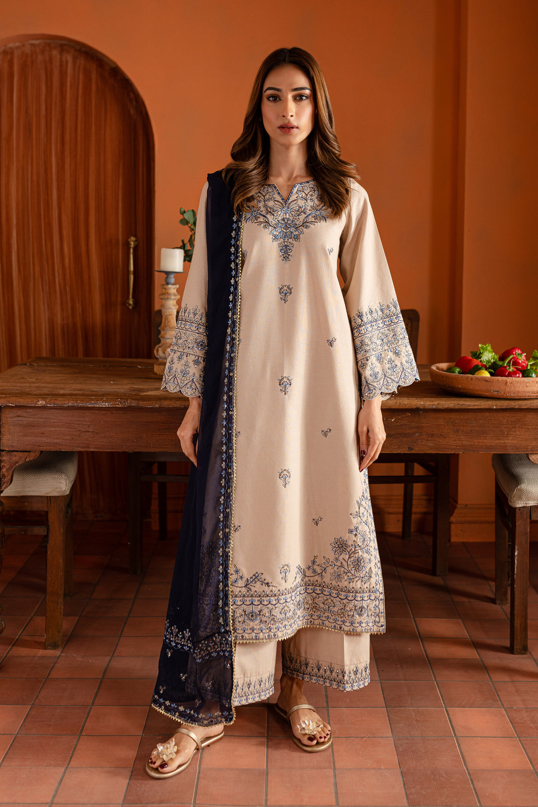 Castaline 3Pc- Embroidered Karandi Dress - BATIK