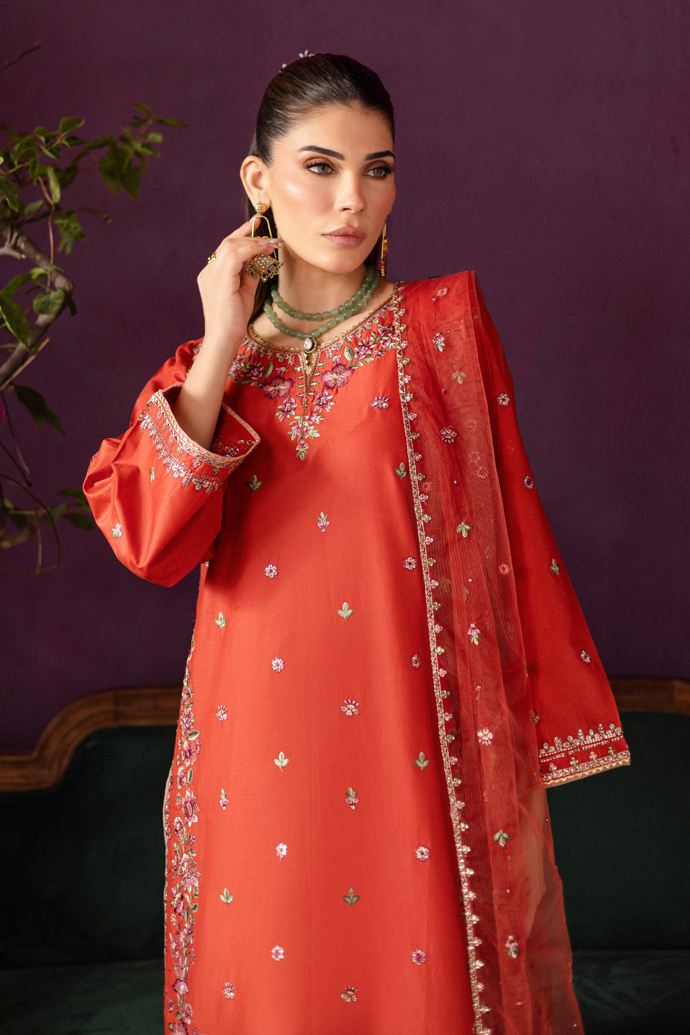 Ora 3Pc - Embroidered Solid Dress - BATIK