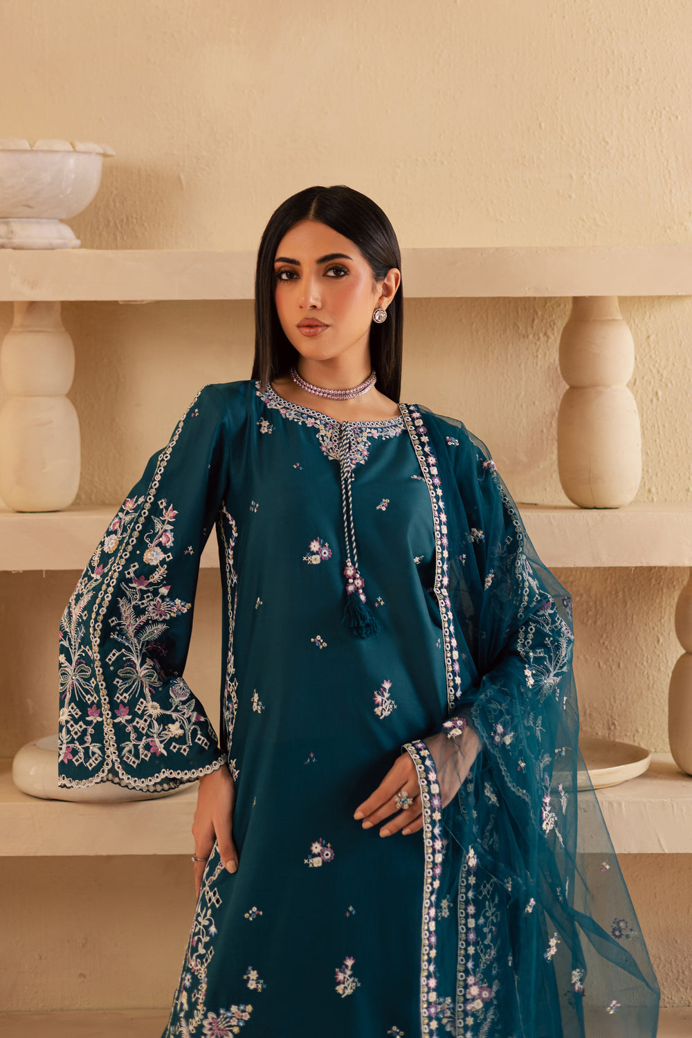Amaan 3Pc - Embroidered Solid Dress - BATIK