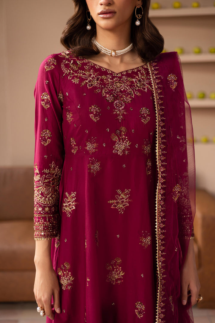 Pink Raisin 3Pc - Embroidered Lawn Dress