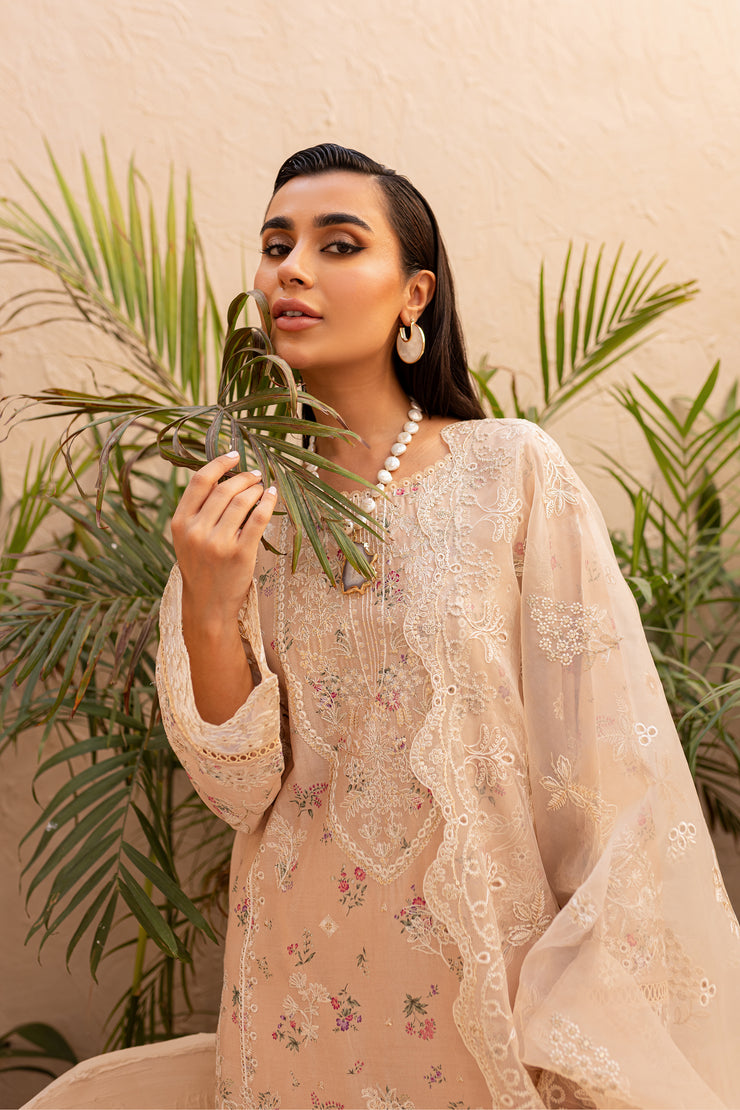 Ammar Peach 3Pc - Embroidered Luxe PRET - BATIK