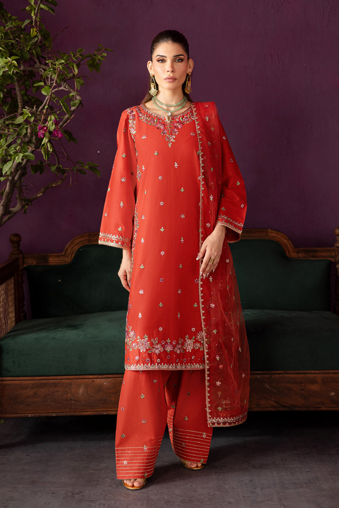 Ora 3Pc - Embroidered Solid Dress - BATIK