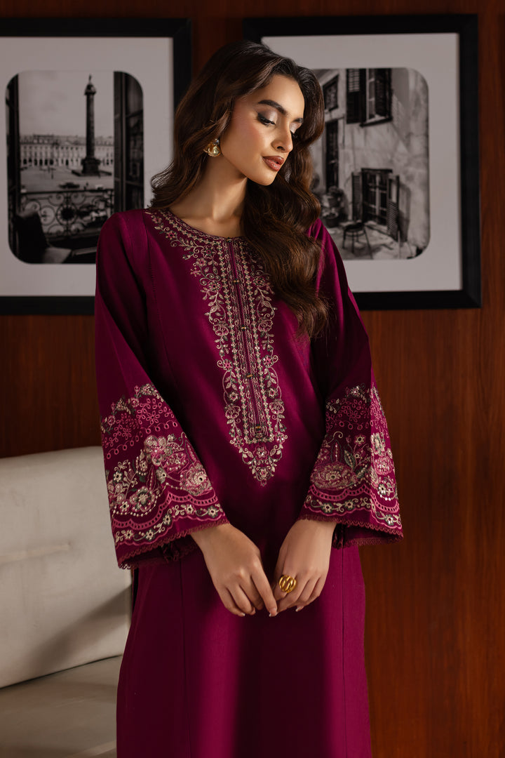 Maroon Garth 2Pc - Embroidered Khaddar Dress - BATIK