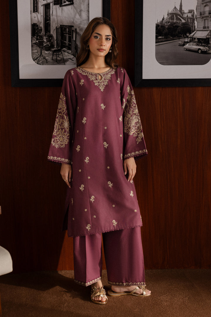 Mauve Plum 2Pc - Embroidered Khaddar Dress - BATIK